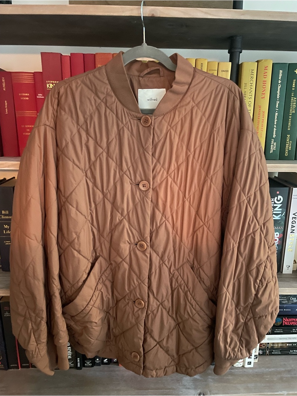 Wilfred Quilted Tan Button-Front Puffer Jacket